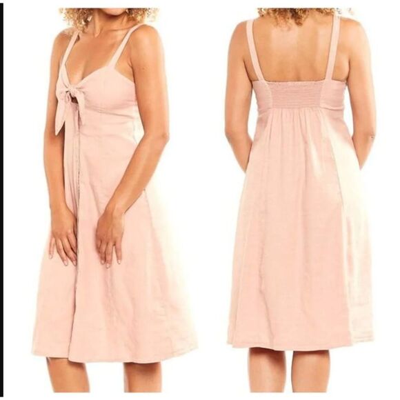 Splendid Blush Pink Button Front Tie Bust Spaghetti Strap Dress Womens Small - Picture 1 of 6